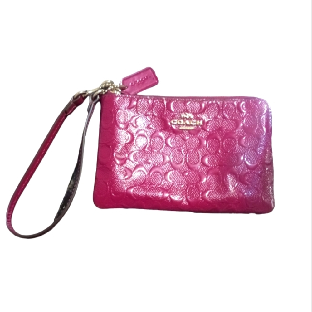 Coach Hot Pink Patent Leather Wristlet with Gold Hardware - Picture 9 of 9